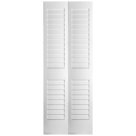 Codel Doors 24" x 80" Primed Plantation Louver over Louver Bifold Door and Hardware 2068pri8730BF
